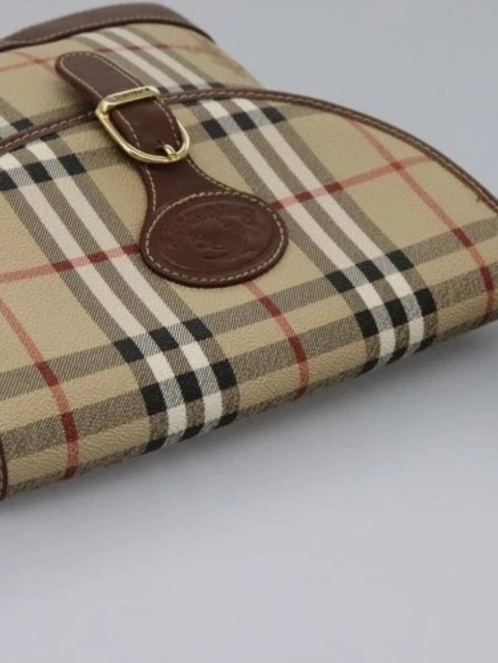 Burberrys Nova Check Shoulder Bag PVC Leather Beige Brown gold Auth BD093 - Picture 6 of 16